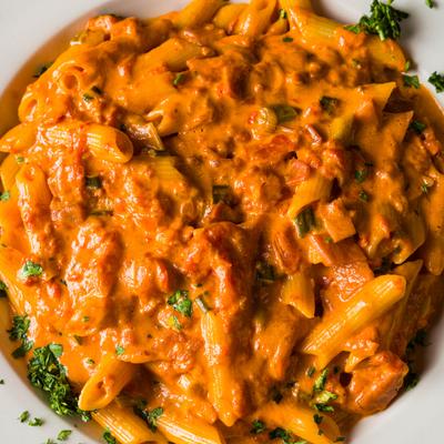A serving of Penne Alla Vodka.
