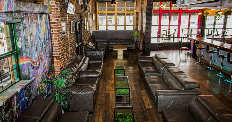 Indoor, seating area, couches and tables made of glass