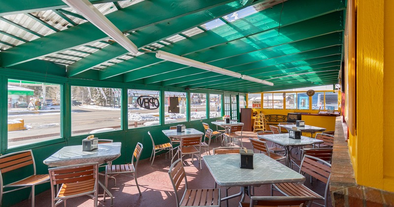 Interior, tables and chairs at the seating room
