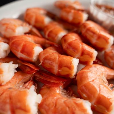 A close-up of cooked shrimp.