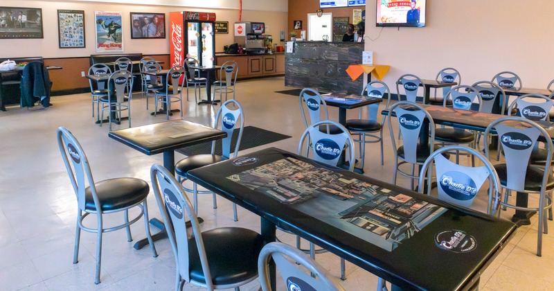 Diner area, tables and chairs