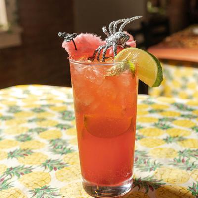 Strawberry Mojito cocktail, served on the table.