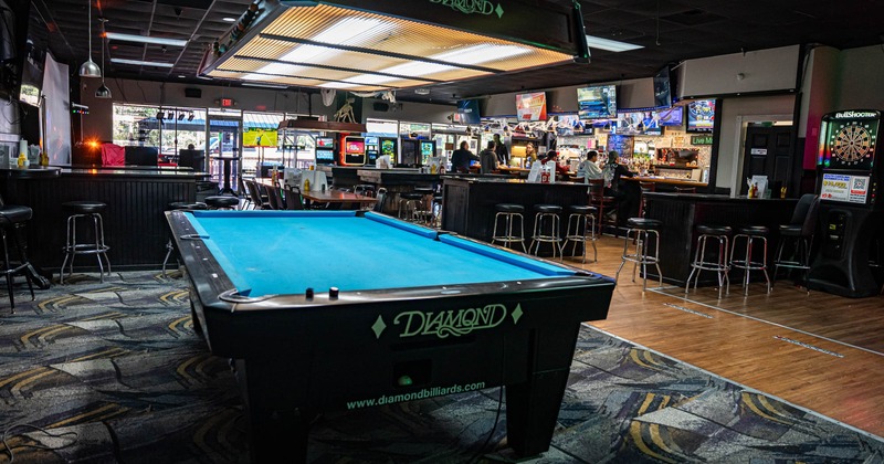 Interior, a pool table waiting for the players