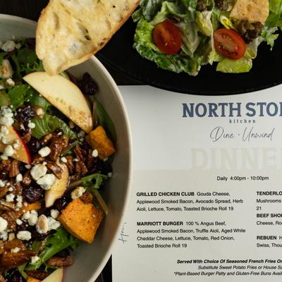 North Stone Kitchen dinner menu with fresh salads and bread.