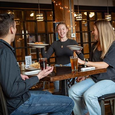 Employee serving customers.