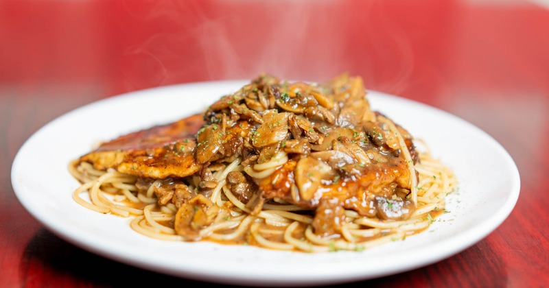 Chicken Marsala with spaghetti