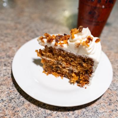 A slice of carrot cake.