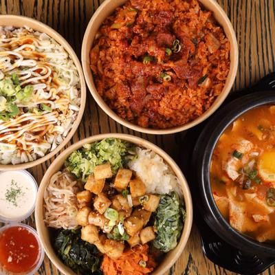 Assorted food dishes.