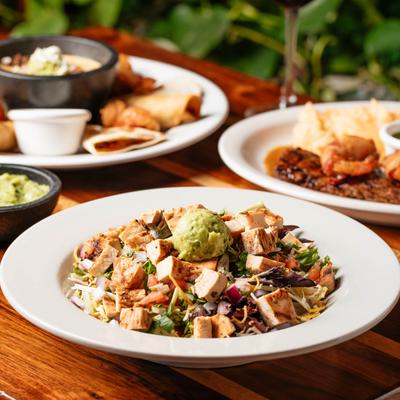 Multiple food plates.