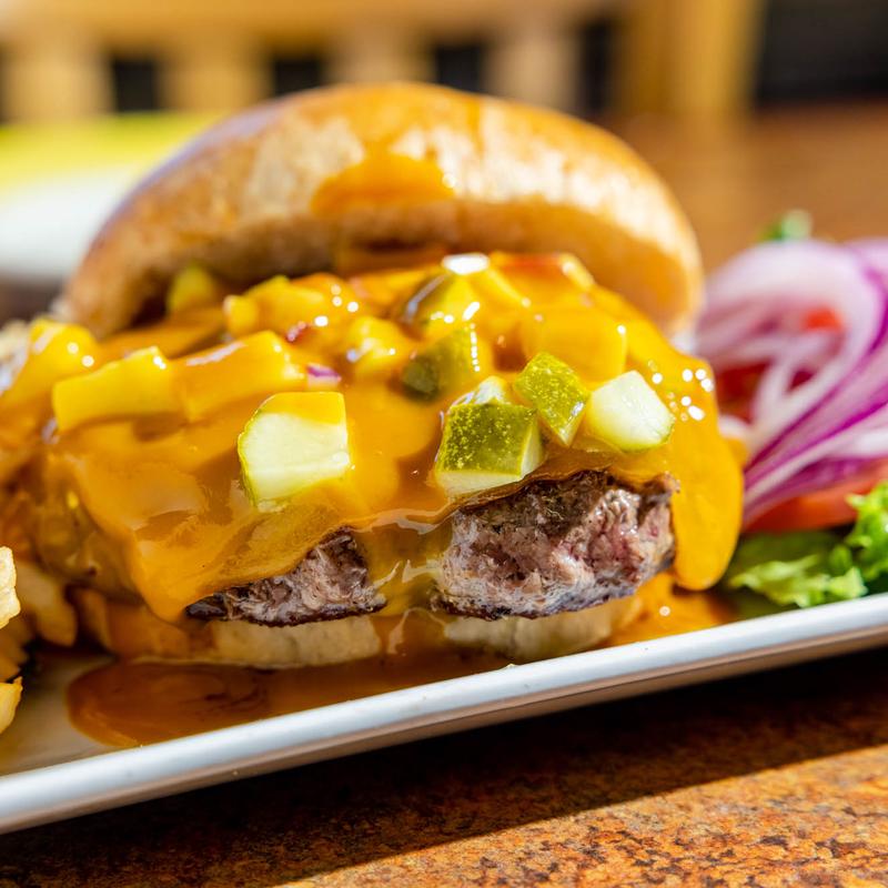 Bacon Cheddar Stuffed Burger photo