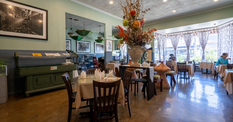 Interior, dining area with caterers table