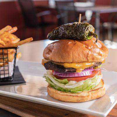 Jalapeno cheeseburger, and fries.