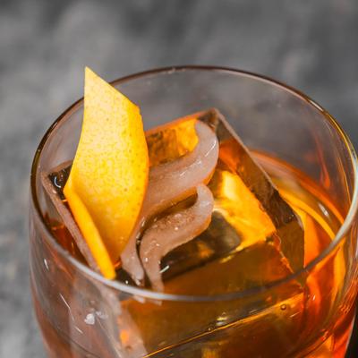 Old Fashioned cocktail, top view.