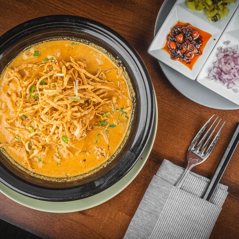Northern Thai Curry Noodles Soup with Braised Chicken (Kao Soi) photo