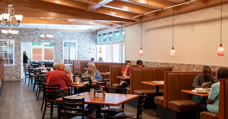 Interior, tables, chairs and seating booths