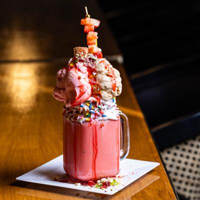 Pink shake with decorations.