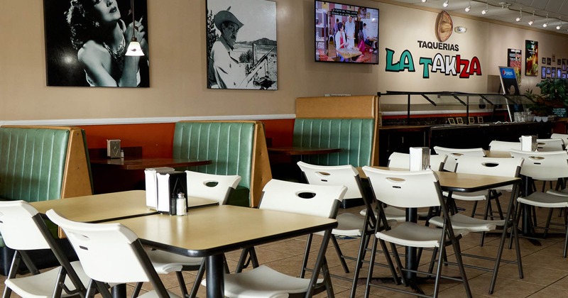 Interior, dining tables, chairs, booths