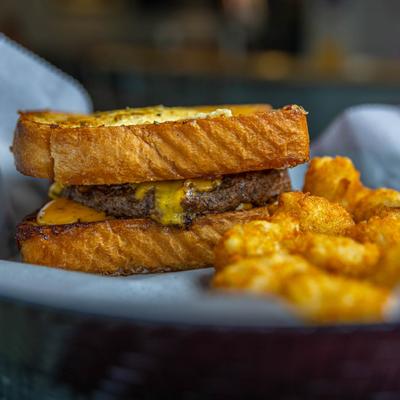 Cowboy Burger and Tater Tots.