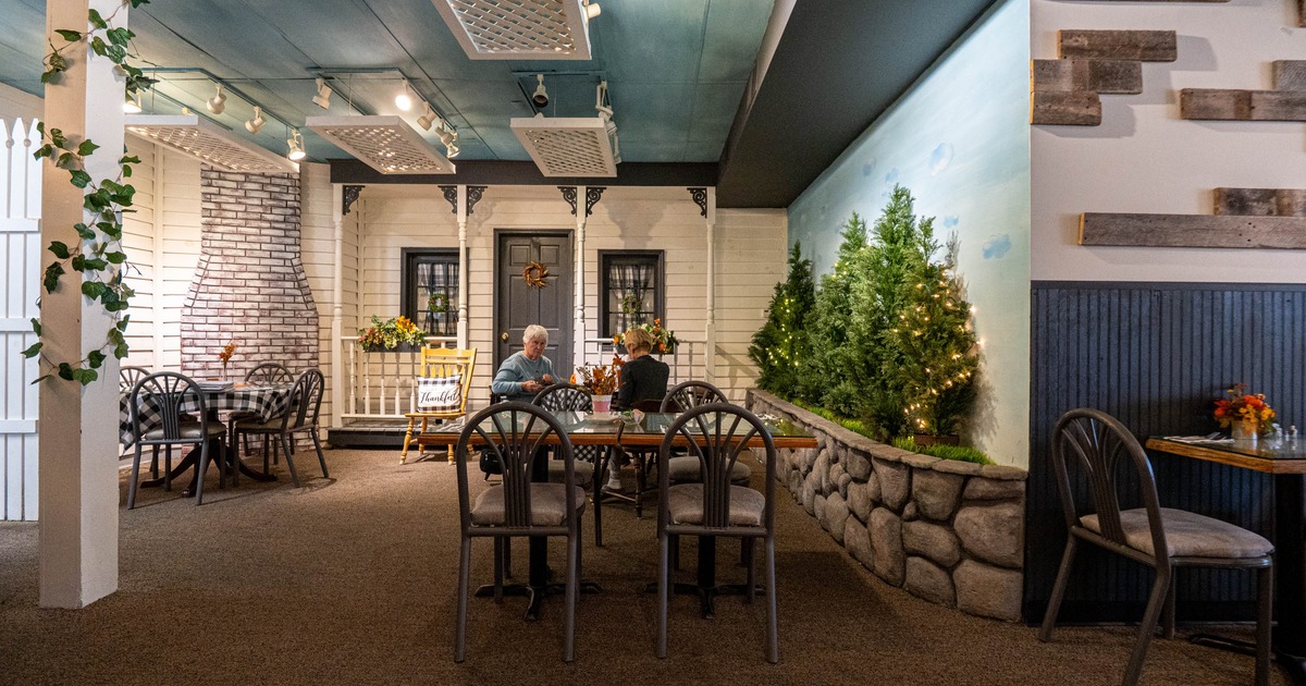 Indoor setting designed to look like an outdoor porch scene