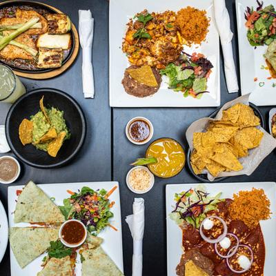 An assortment of dishes, top view