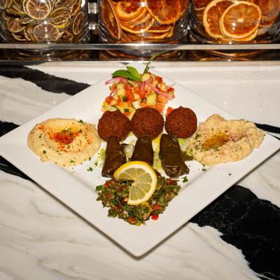 Veggie mezza platter, served.