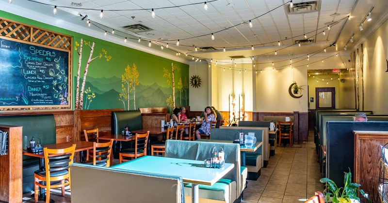 Interior, wide view of seating area