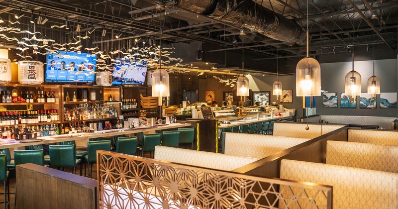 Interior, restaurant booths in dining area
