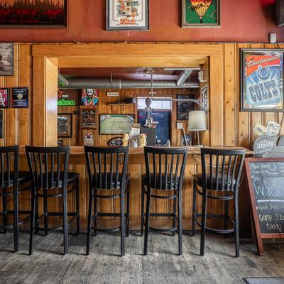 The bar area and stools