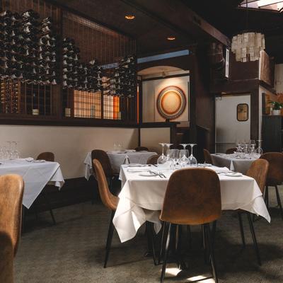 Interior, set dining tables.