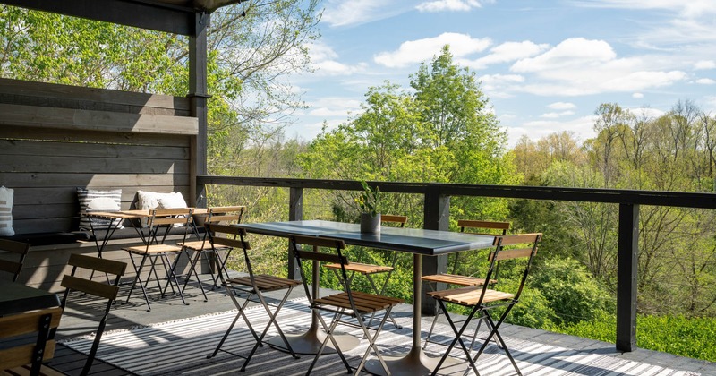 Covered patio, tables and chairs