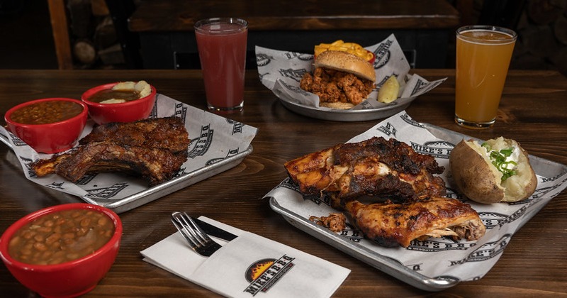 Assorted plates of food