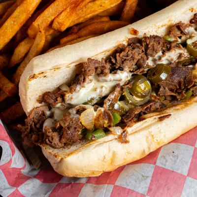 Cowboy Cheesesteak and fries.
