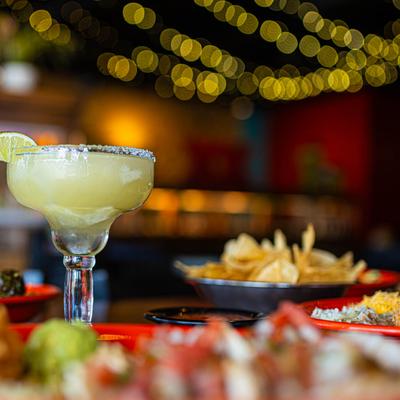 Margarita and various food.