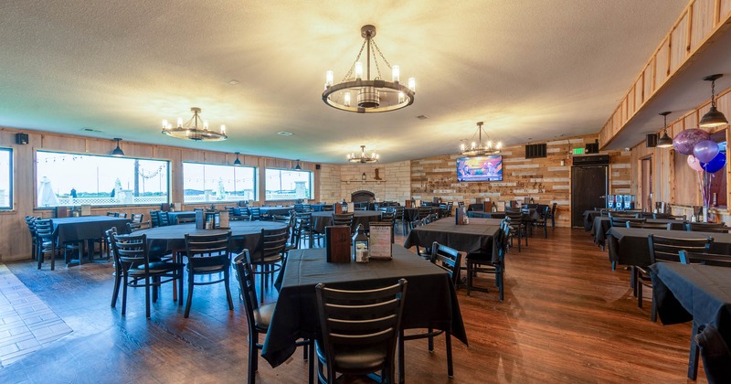 Interior, tables and chairs ready for guests