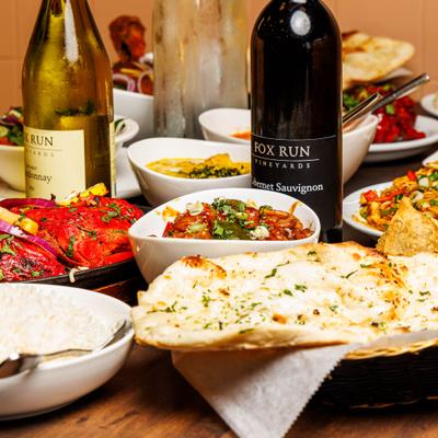 Various food and wine.