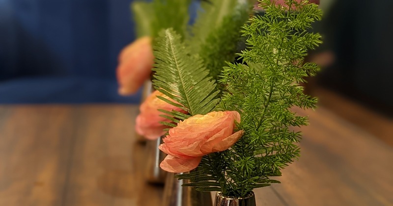 Interior, lined up tables ready for guests