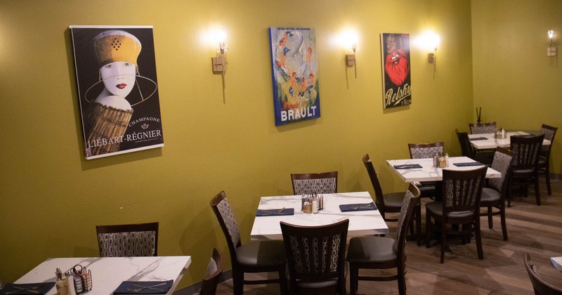 Interior, tables and chairs lined up