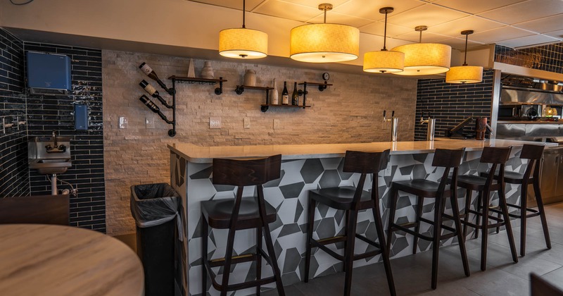 Interior, bar area, bar and bar stools