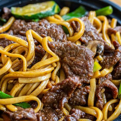 Beef Lo Mein, served.