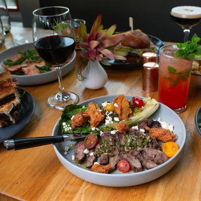 Various food and drinks.