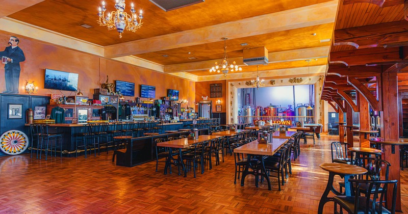 Interior, wide shot of bar and dining area
