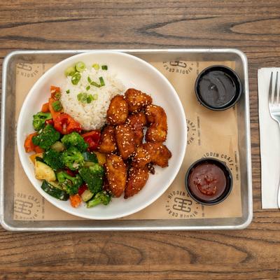 Chicken Teriyaki, with rice and veggies.