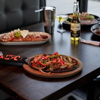 Various dishes served on table