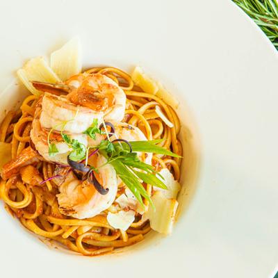 Shrimp, mussel, and calamari pasta.