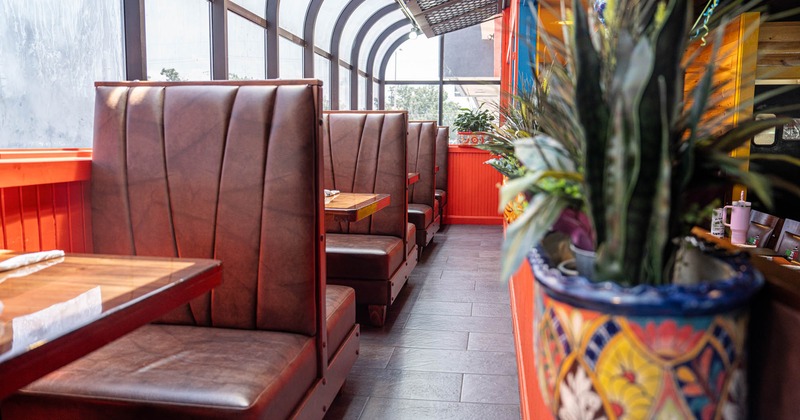 Interior, seating booths lined up