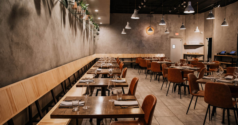 Interior, tables ready for guests