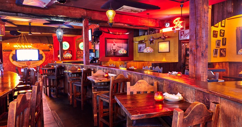 Interior, high tables and chairs