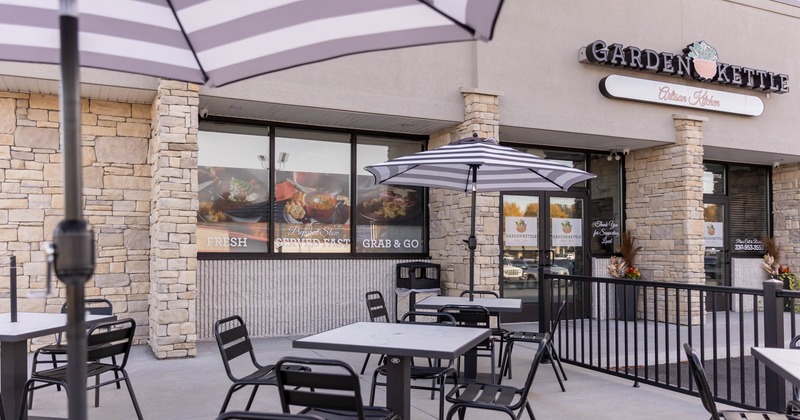 Exterior, seating area with tables and chairs