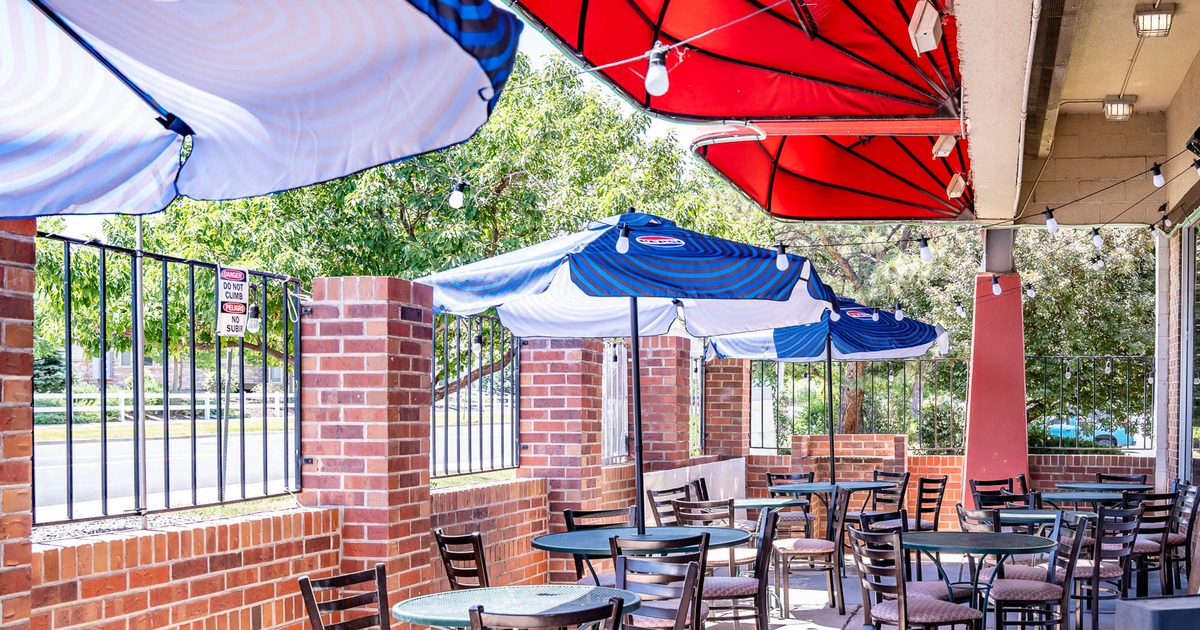 Exterior, patio, tables and chairs, parasols