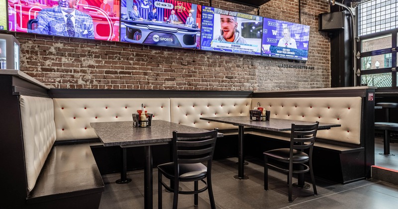 Interior, tables and chairs ready for guests
